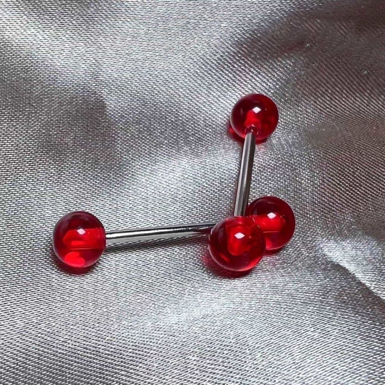 Cherry Color Double Balls Tongue Ring