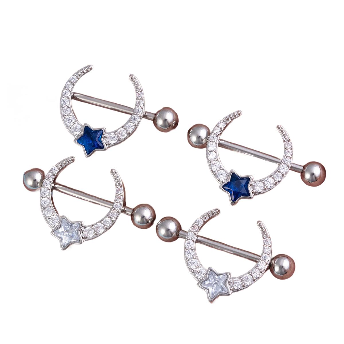 Double Colors Star n Moon Nipple Ring
