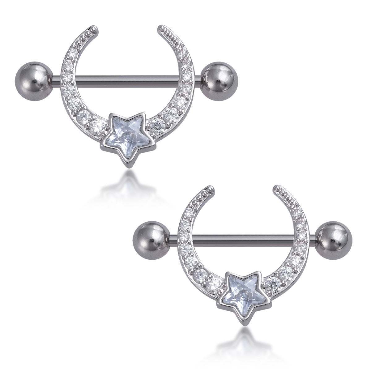 Double Colors Star n Moon Nipple Ring
