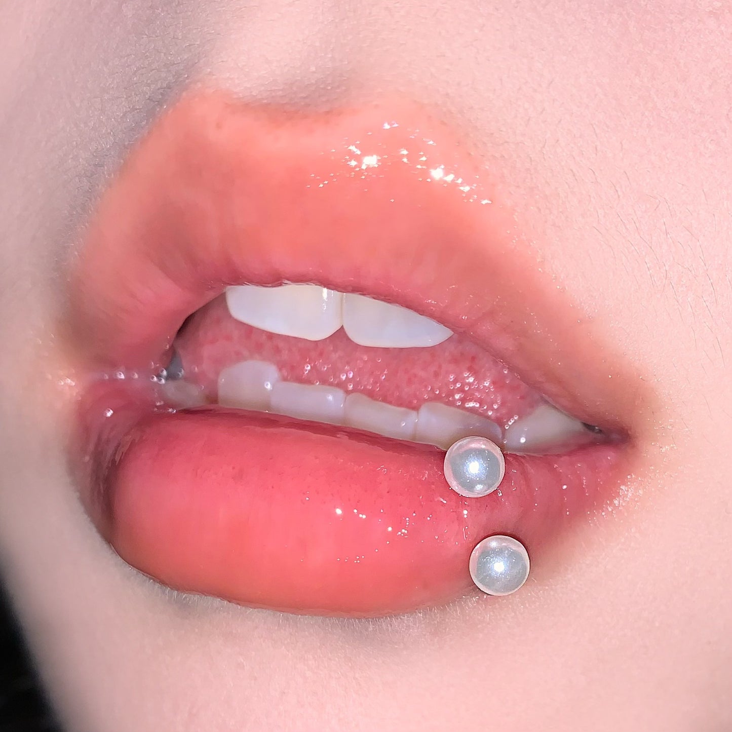 Double Pearls Style Lip Ring