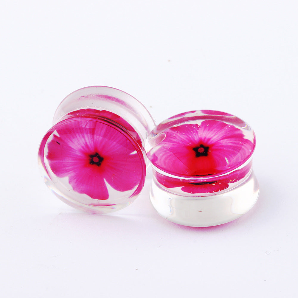 Hot Pink Acrylic Flower Pattern Ear Gauge