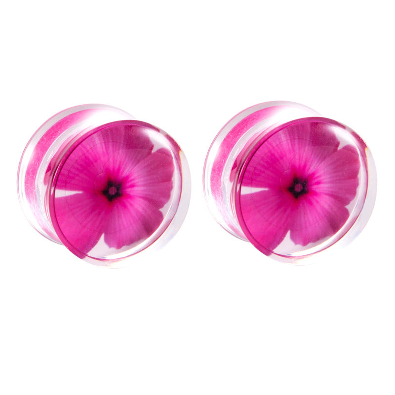Hot Pink Acrylic Flower Pattern Ear Gauge