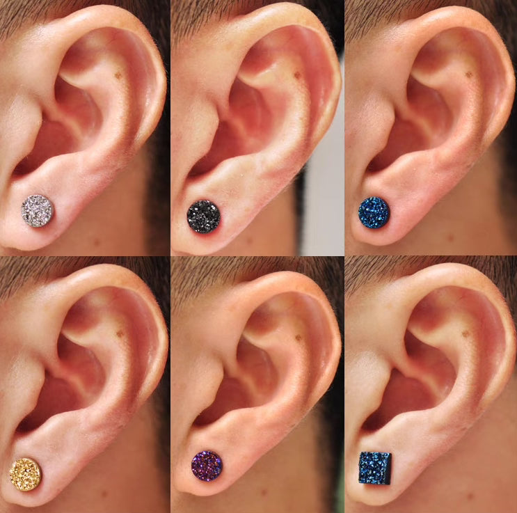 S925 Silver Natural Crystal Circle Magnetic Earring