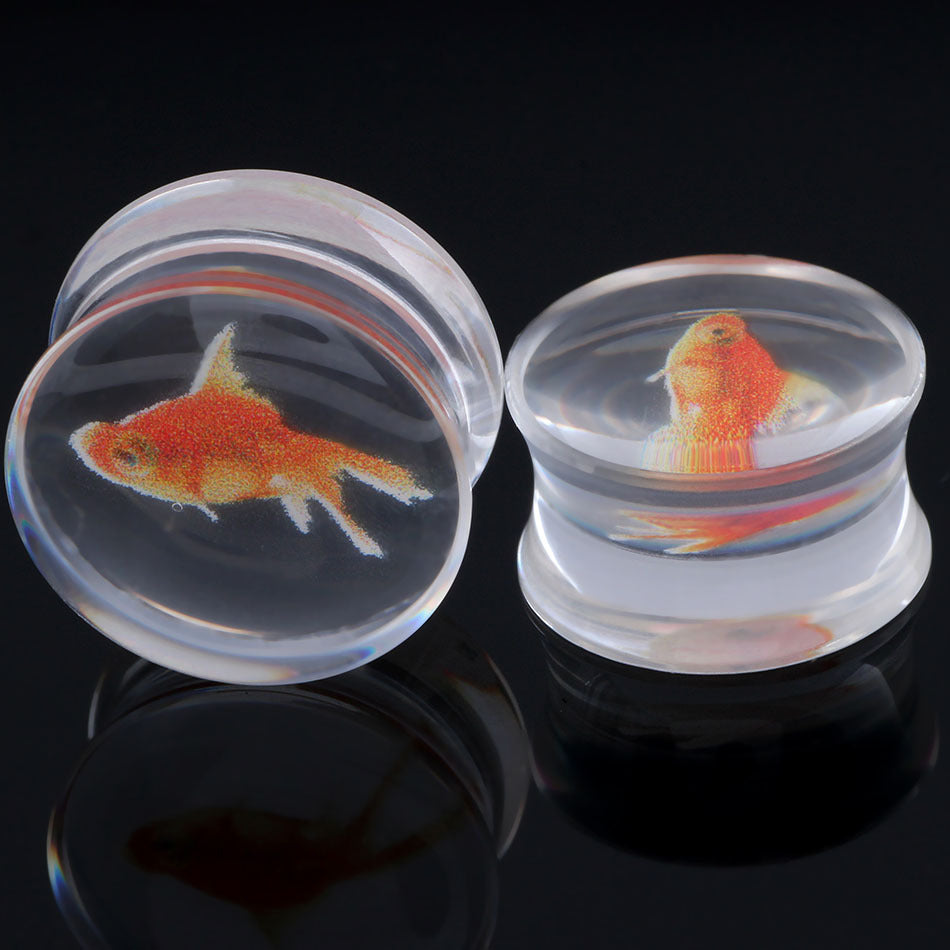 Transparent Acrylic Little Golden Fish Ear Gauge