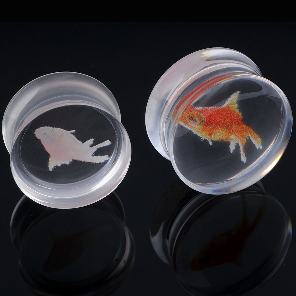 Transparent Acrylic Little Golden Fish Ear Gauge