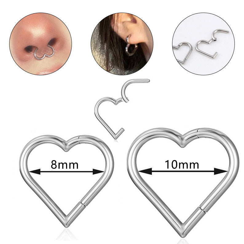 BEST Heart Shape Thickness Segment Piercing Ring-Stainless 