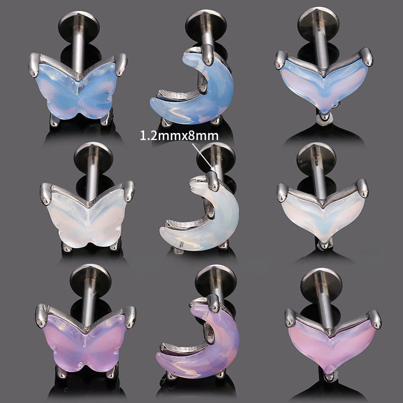 Crystal Zircon Moon Style Lip Ring
