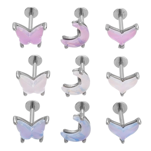 Crystal Zircon Moon Style Lip Ring