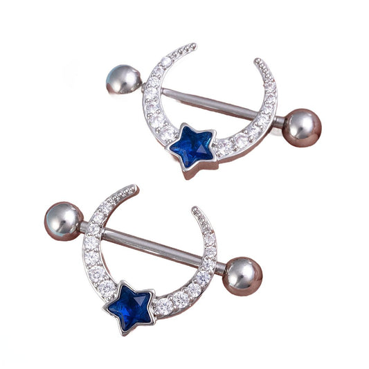 Double Colors Star n Moon Nipple Ring