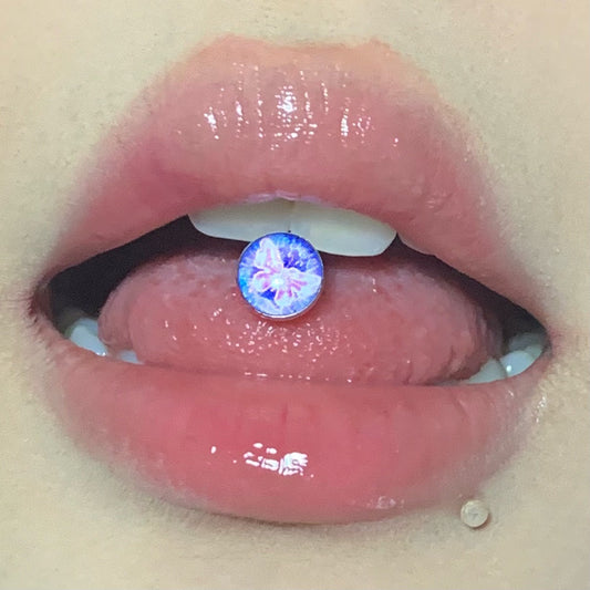 Double Laser Colors Pink Butterfly Tongue Ring