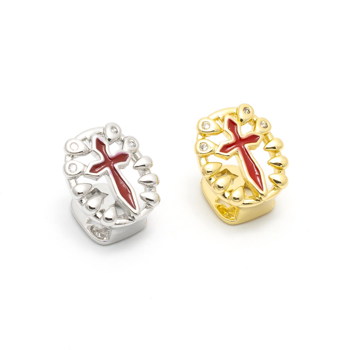 Gold Style Red Cross Grillz in Teeth