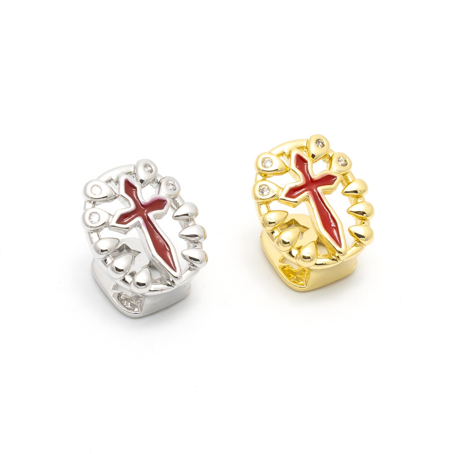 Gold Style Red Cross Grillz in Teeth