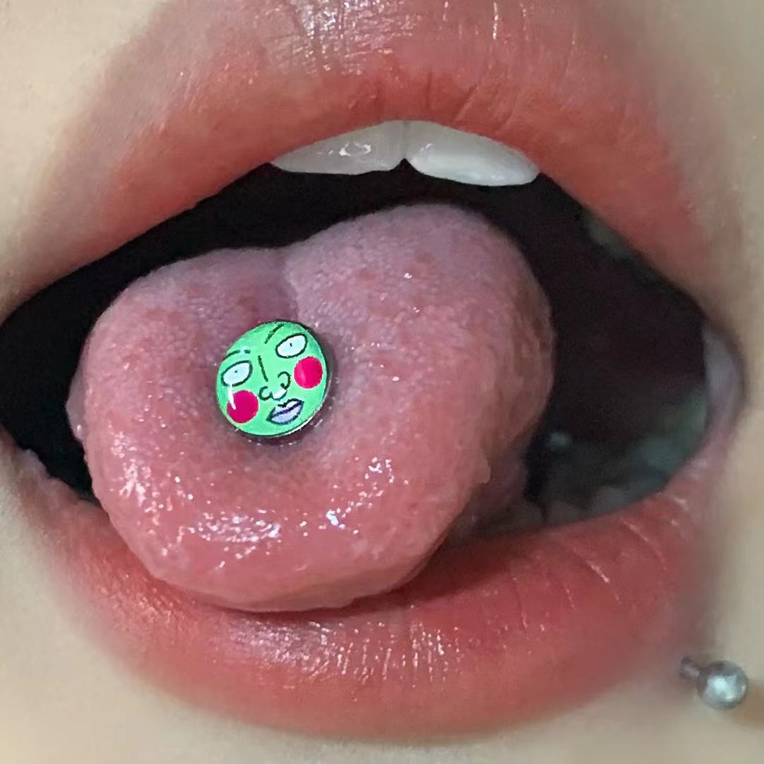 Green And Red Funny Blush Ugly Face Tongue Ring