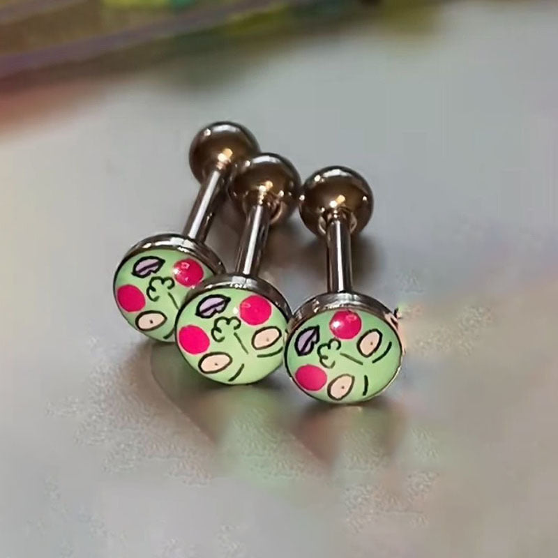 Green And Red Funny Blush Ugly Face Tongue Ring