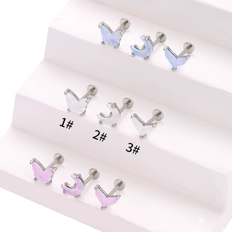 Crystal Zircon Moon n Butterfly Style Lip Rings