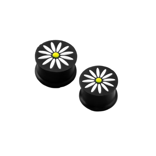 Black And White Flower Ear Gauge