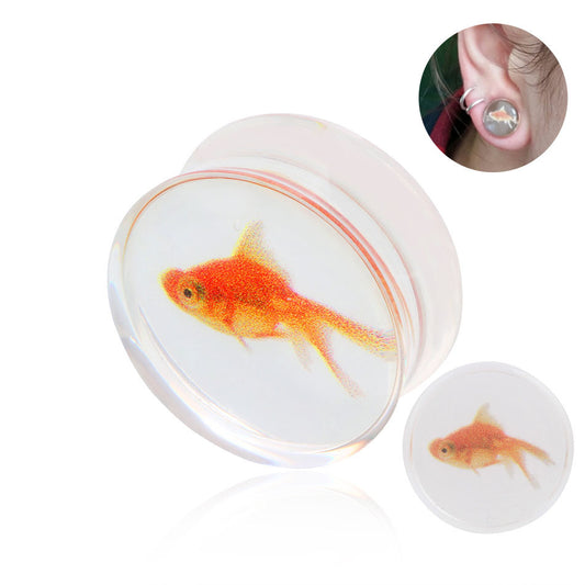 Transparent Acrylic Little Golden Fish Ear Gauge