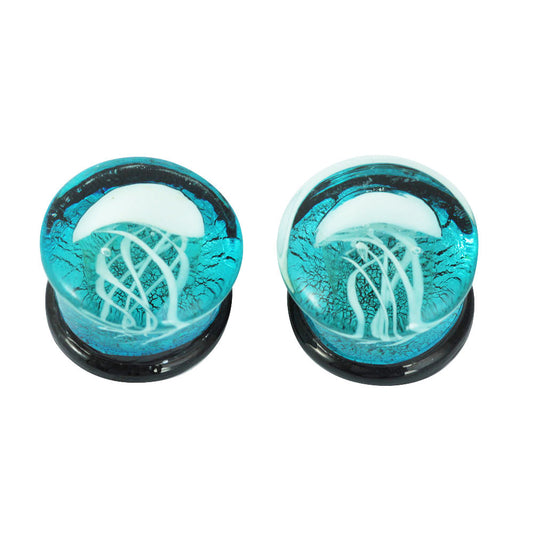 Transparent Blue Glaze Jellyfish Ear Gauge