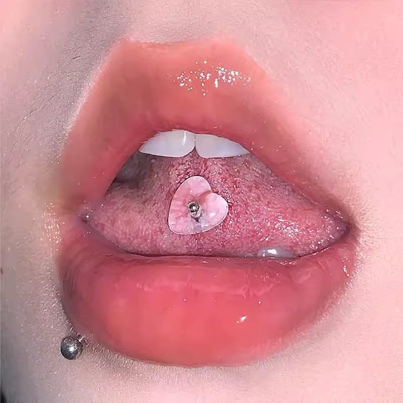 Transparent Heart Tongue Ring