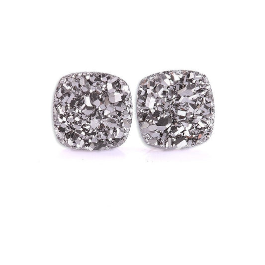 silver magnetic square crystal earring 